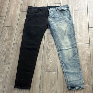 MNML Men’s two toned Black and Blue denim Button flu pant jeans size 40